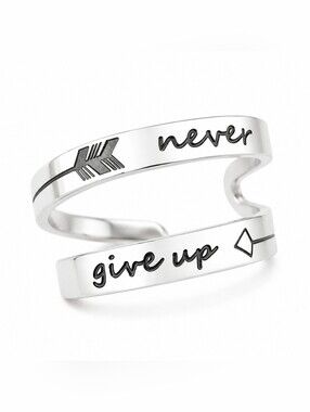 🏹 Never Give Up Ring Adjustable Stainless Steel Inspirational Gift for Women